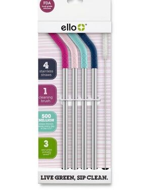 ello Stainless Steel Reusable Straws - 4 Pack (Pink, Light Pink, Teal, Navy)
